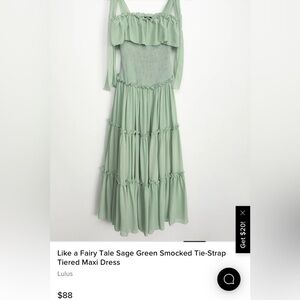 Lulu’s Sage Green Smocked Tie-Strap Tiered Maxi Dress